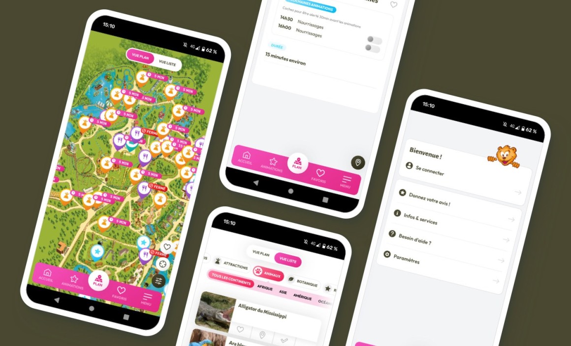 carte interactive application parc d'attractions et animalier Le Pal
