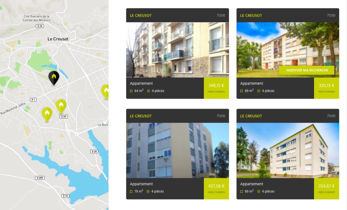 recherche de biens immobiliers dans le catalogue en ligne du bailleur social