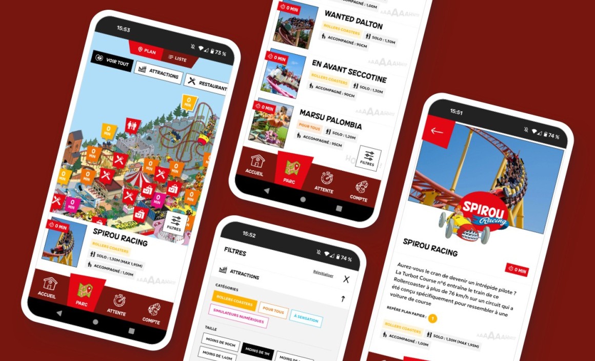 Progressive web app du Parc d'attractions Spirou avec sa carte interactive