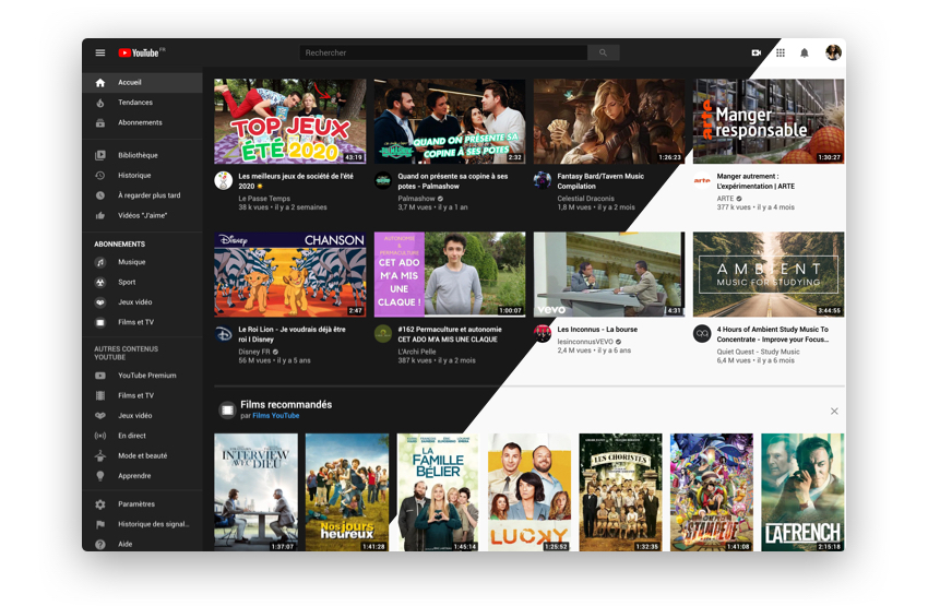 Youtube et Netflix proposent tous les deux une interface sombre, parfait pour visionner des vidéos en cas d’insomnie.